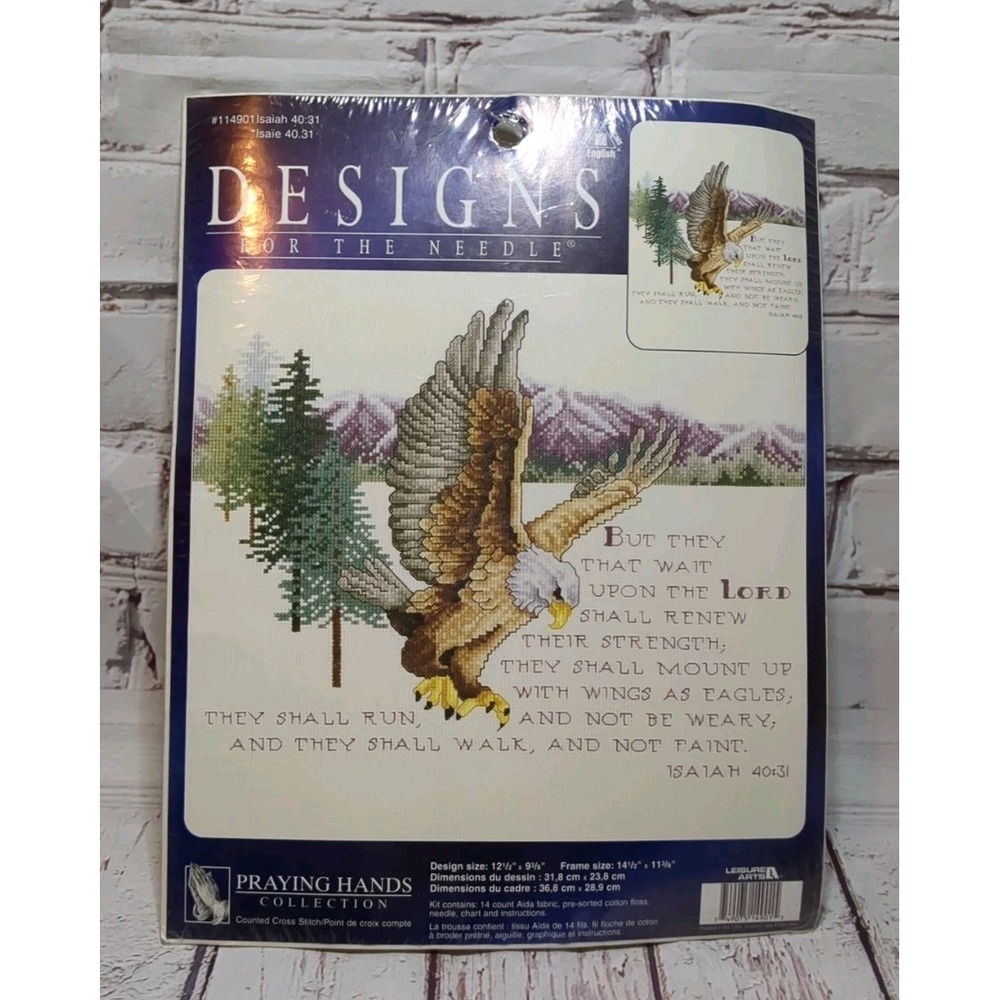 Leisure Arts Cross Stitch Kit Praying Hands Collection Isaiah 40:31 Eagle